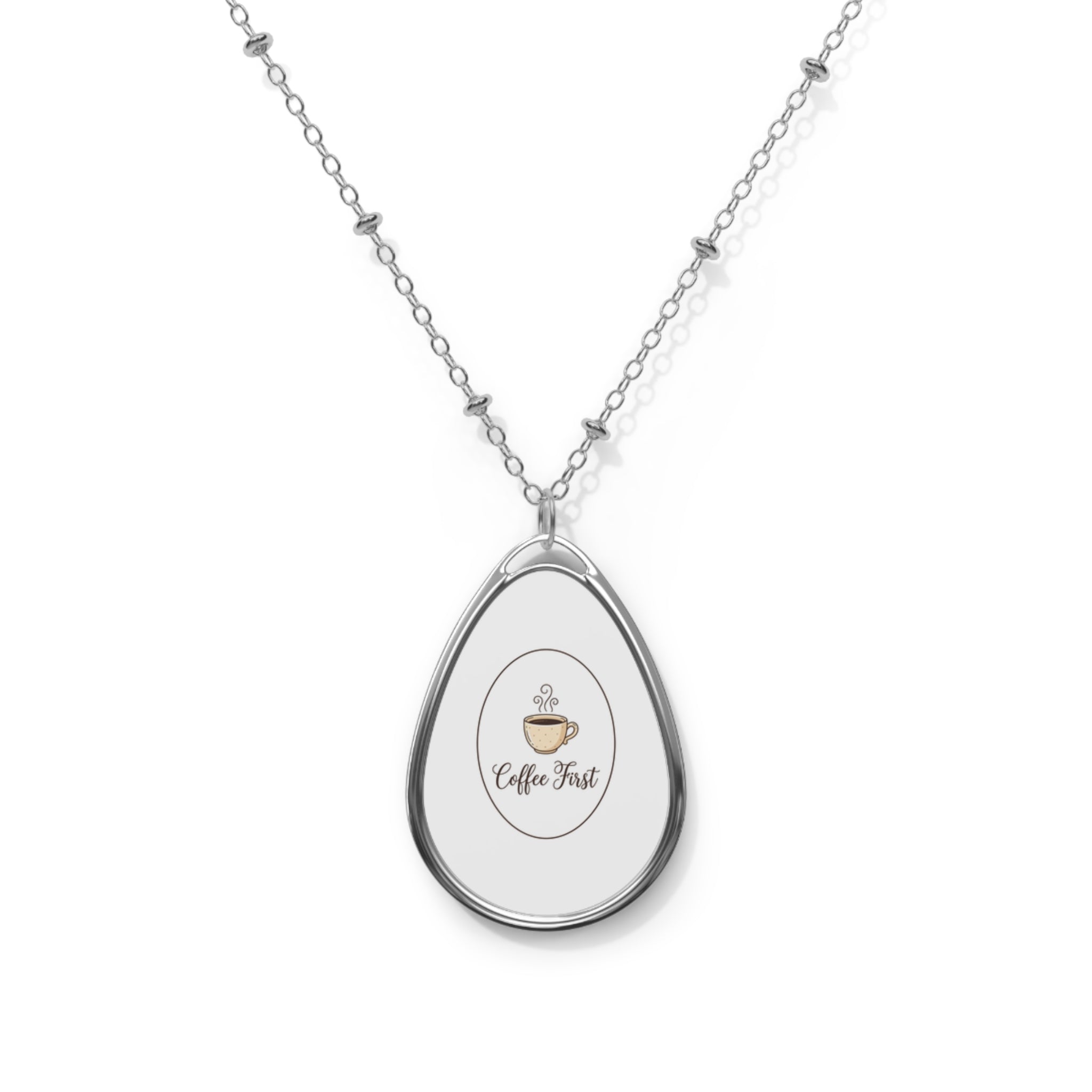 Coffee Lover Necklace | Oval Pendant Jewelry | Barista Gift