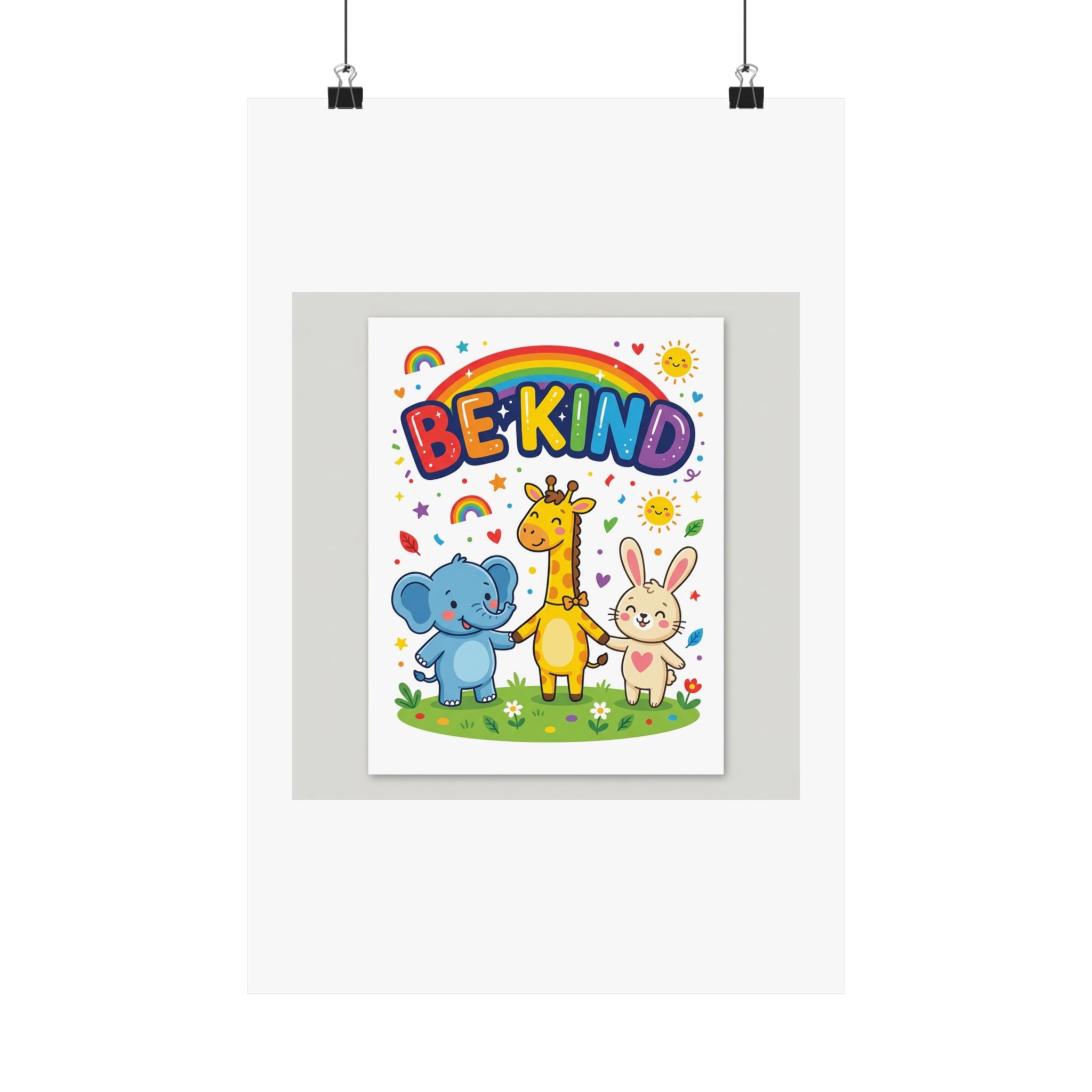 Be Kind Nursery Poster | Colorful Animals Kids Wall Art