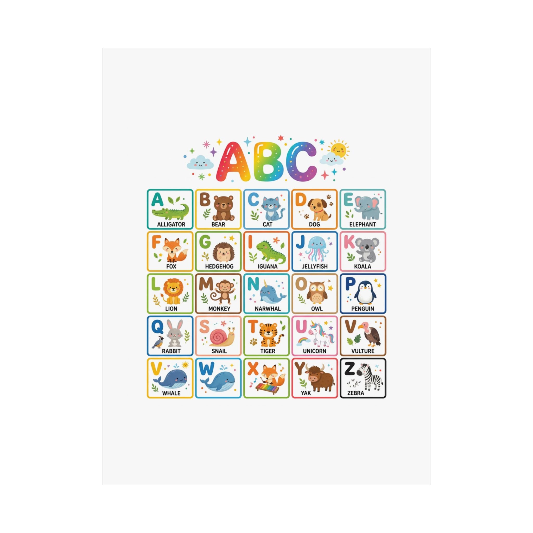 ABC Animals Learning Poster | Colorful Educational Kids Wall Art
