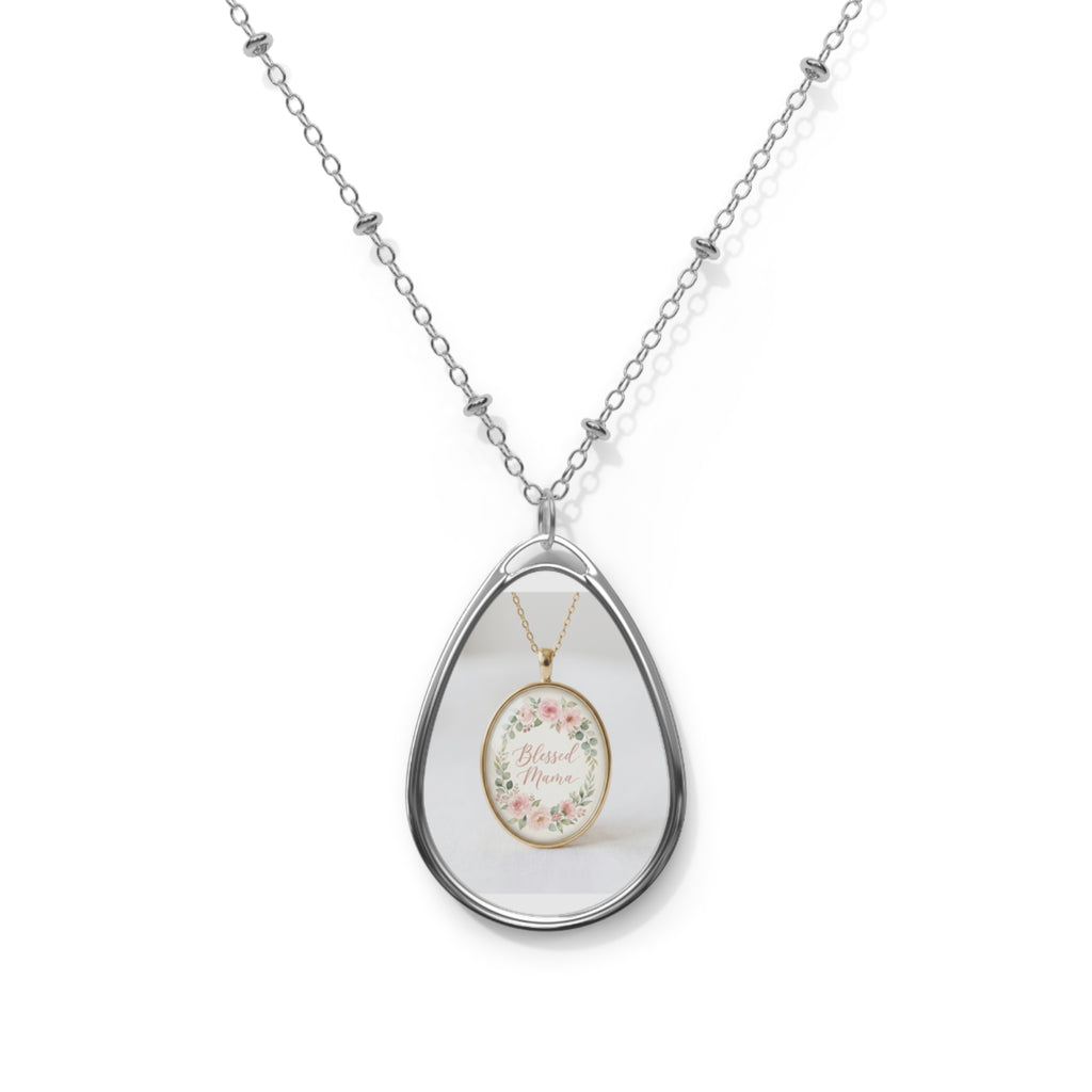 Blessed Mama Necklace | Floral Oval Pendant | Mothers Day Gift For Mom