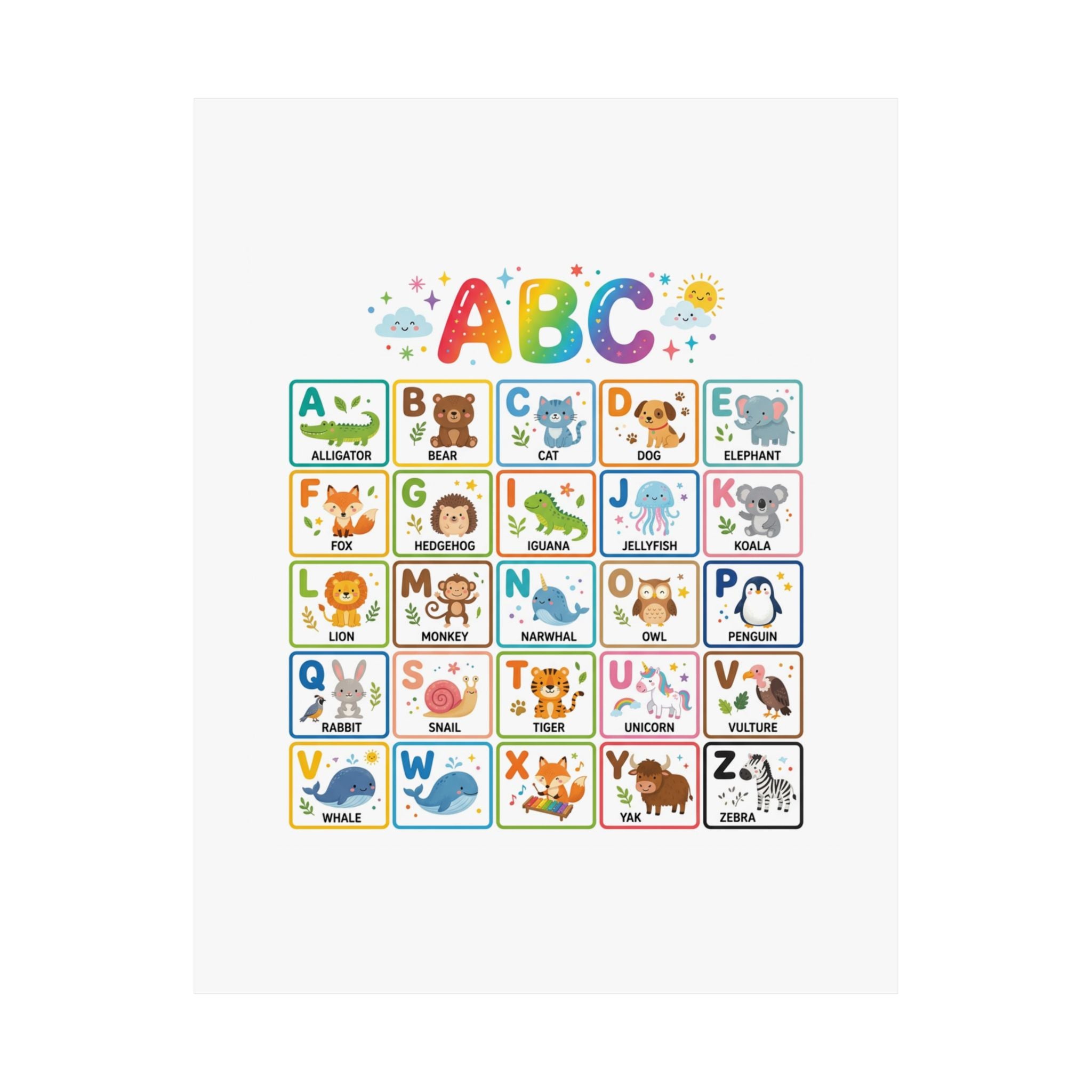 ABC Animals Learning Poster | Colorful Educational Kids Wall Art