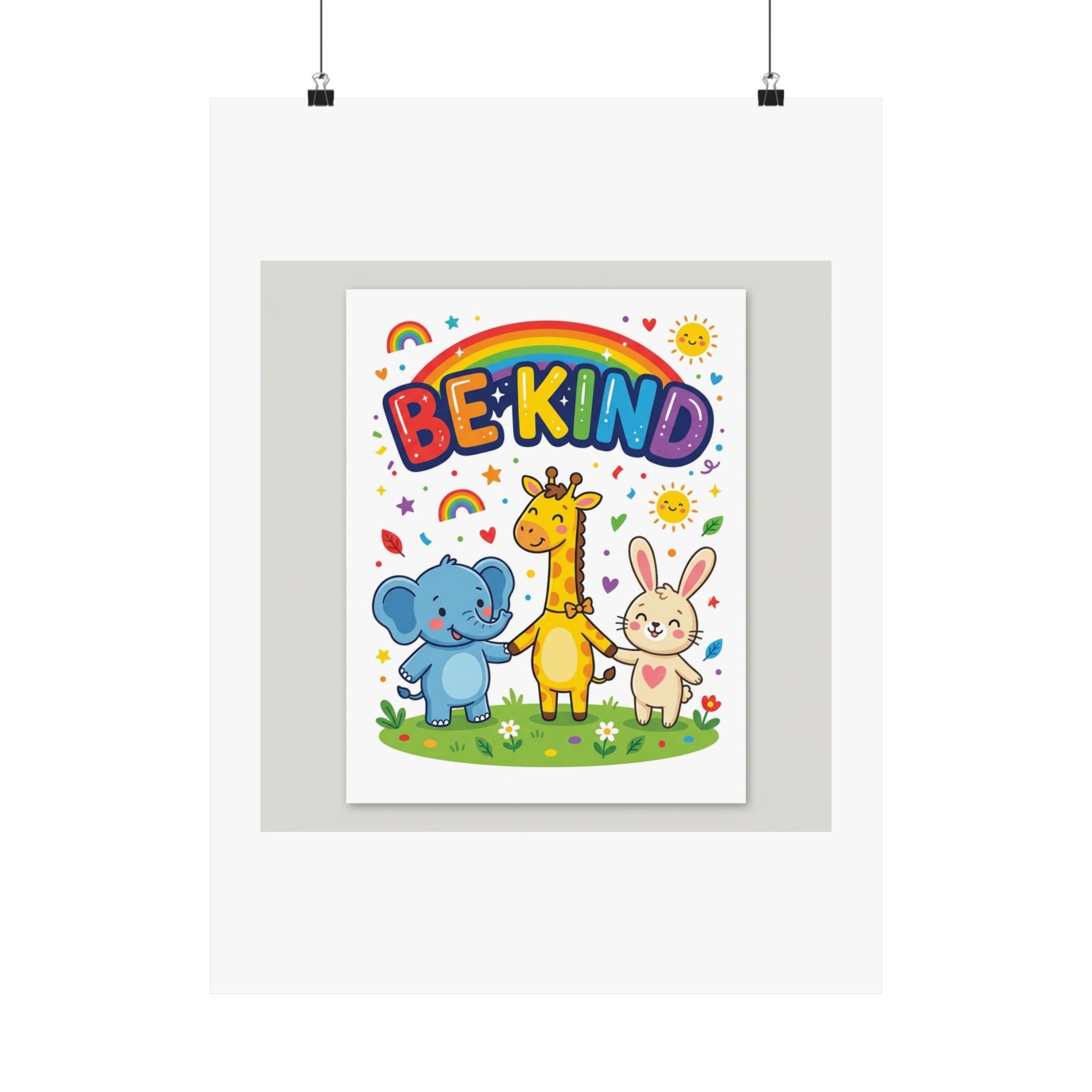 Be Kind Nursery Poster | Colorful Animals Kids Wall Art