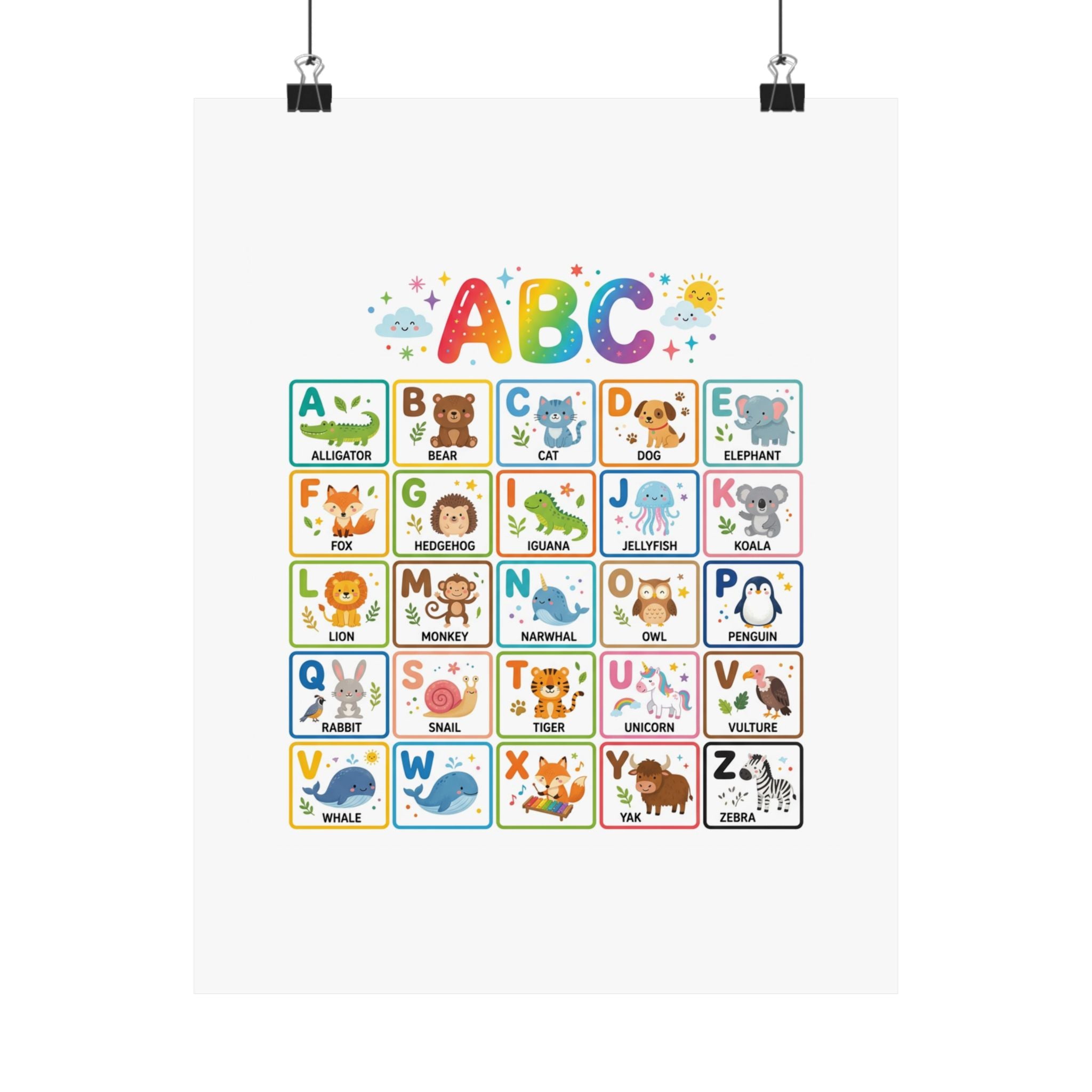 ABC Animals Learning Poster | Colorful Educational Kids Wall Art