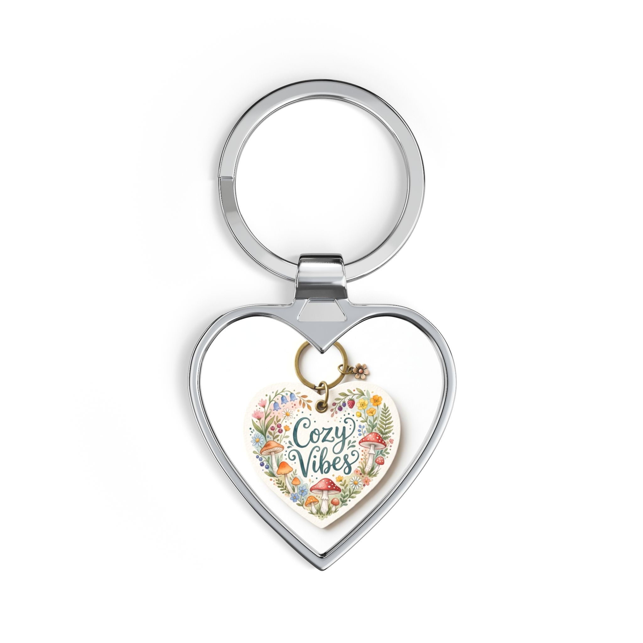 Cozy Vibes Heart Keychain | Cottagecore Mushroom Gift | Homebody Charm