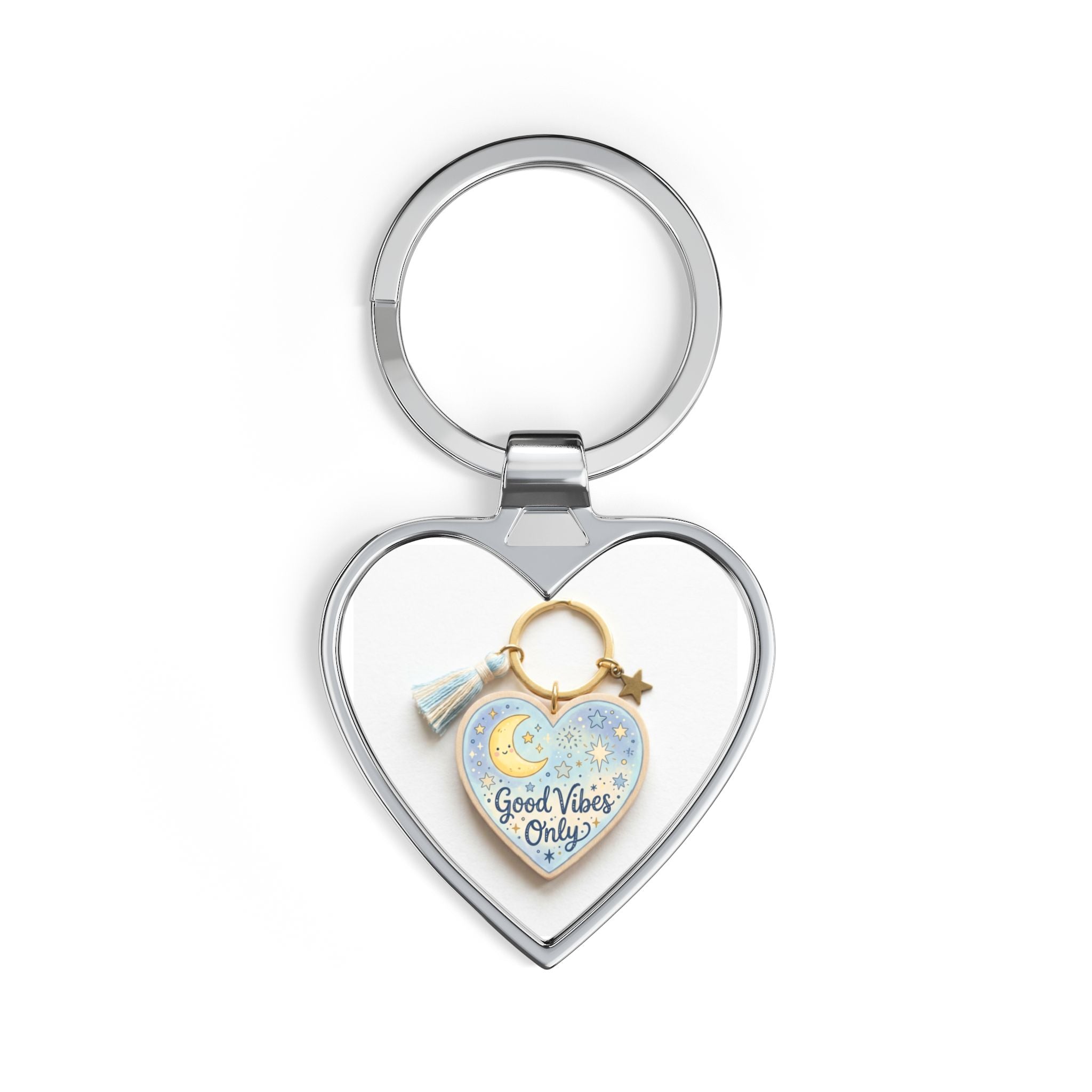Good Vibes Only Heart Keychain | Moon Stars | Positive Gift | Cute Charm