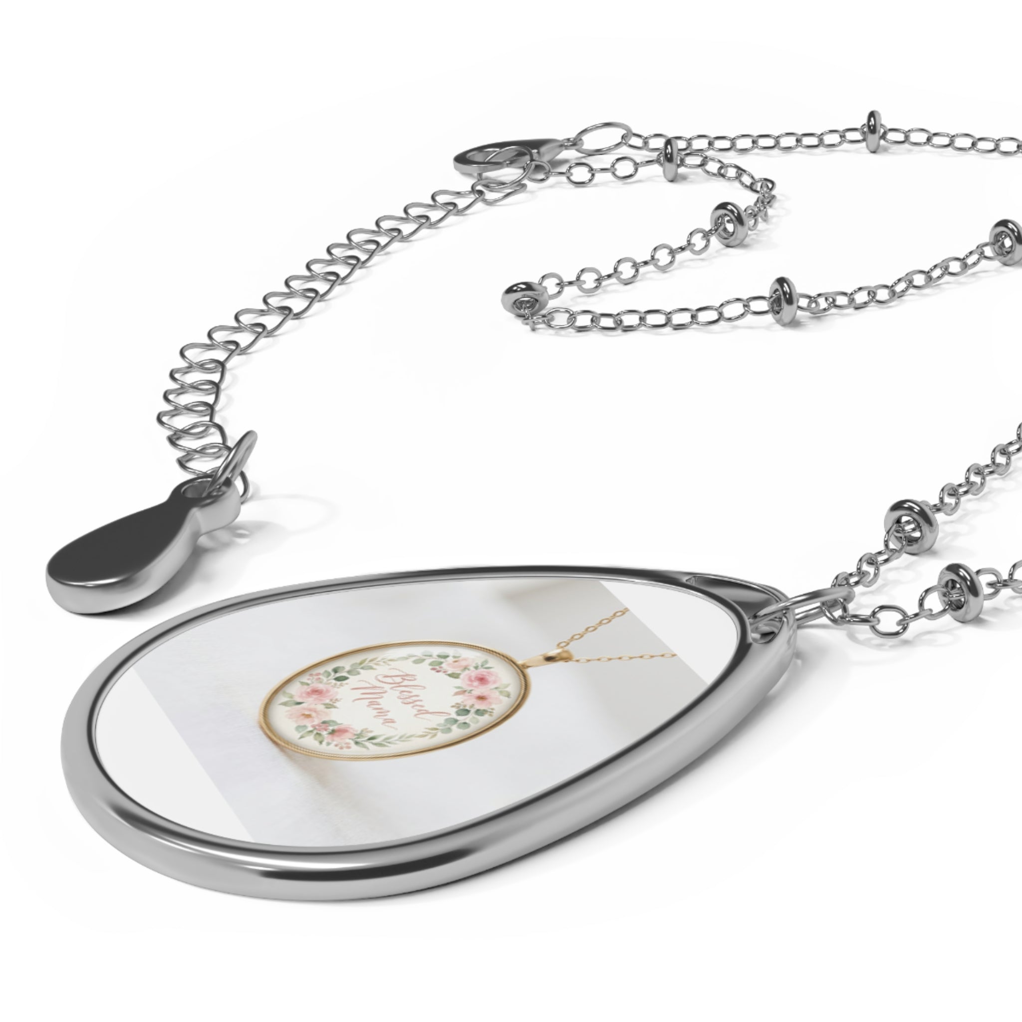 Blessed Mama Necklace | Floral Oval Pendant | Mothers Day Gift