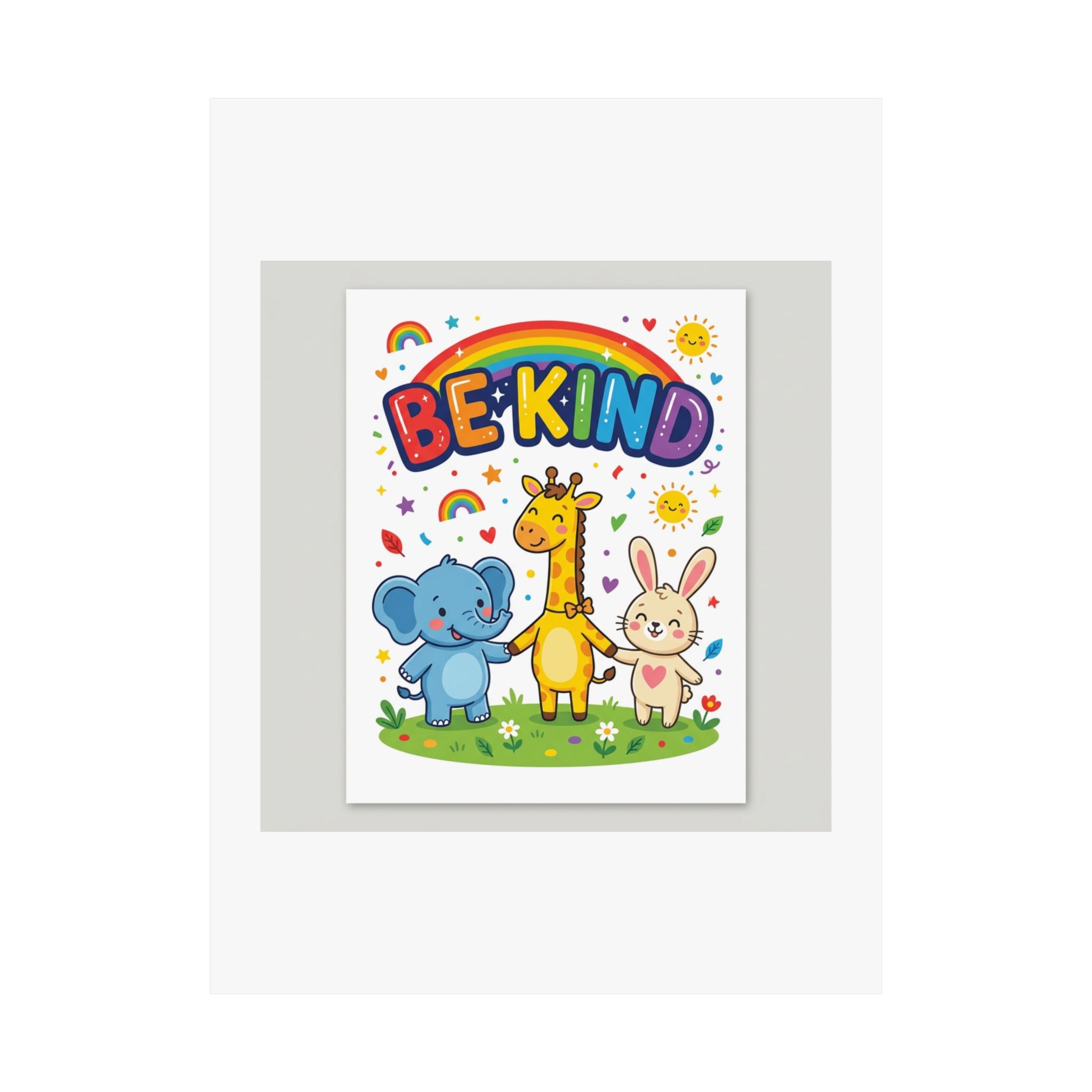 Be Kind Nursery Poster | Colorful Animals Kids Wall Art