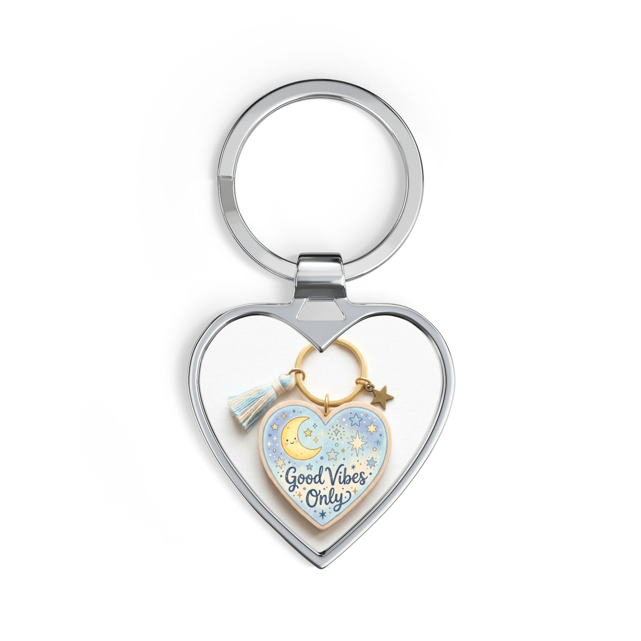 Good Vibes Only Heart Keychain | Moon Stars Celestial Gift | Bag Charm