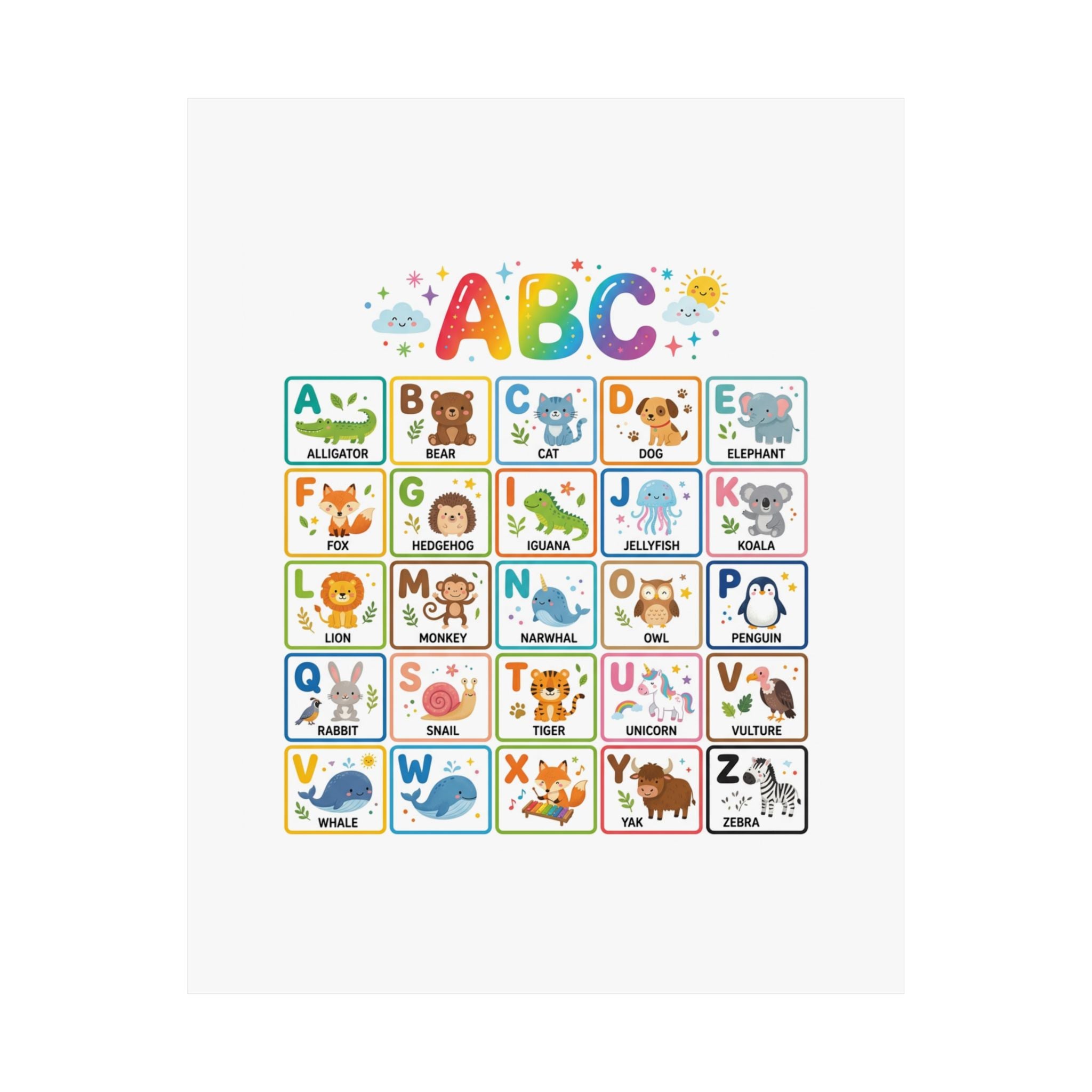 ABC Animals Learning Poster | Colorful Educational Kids Wall Art