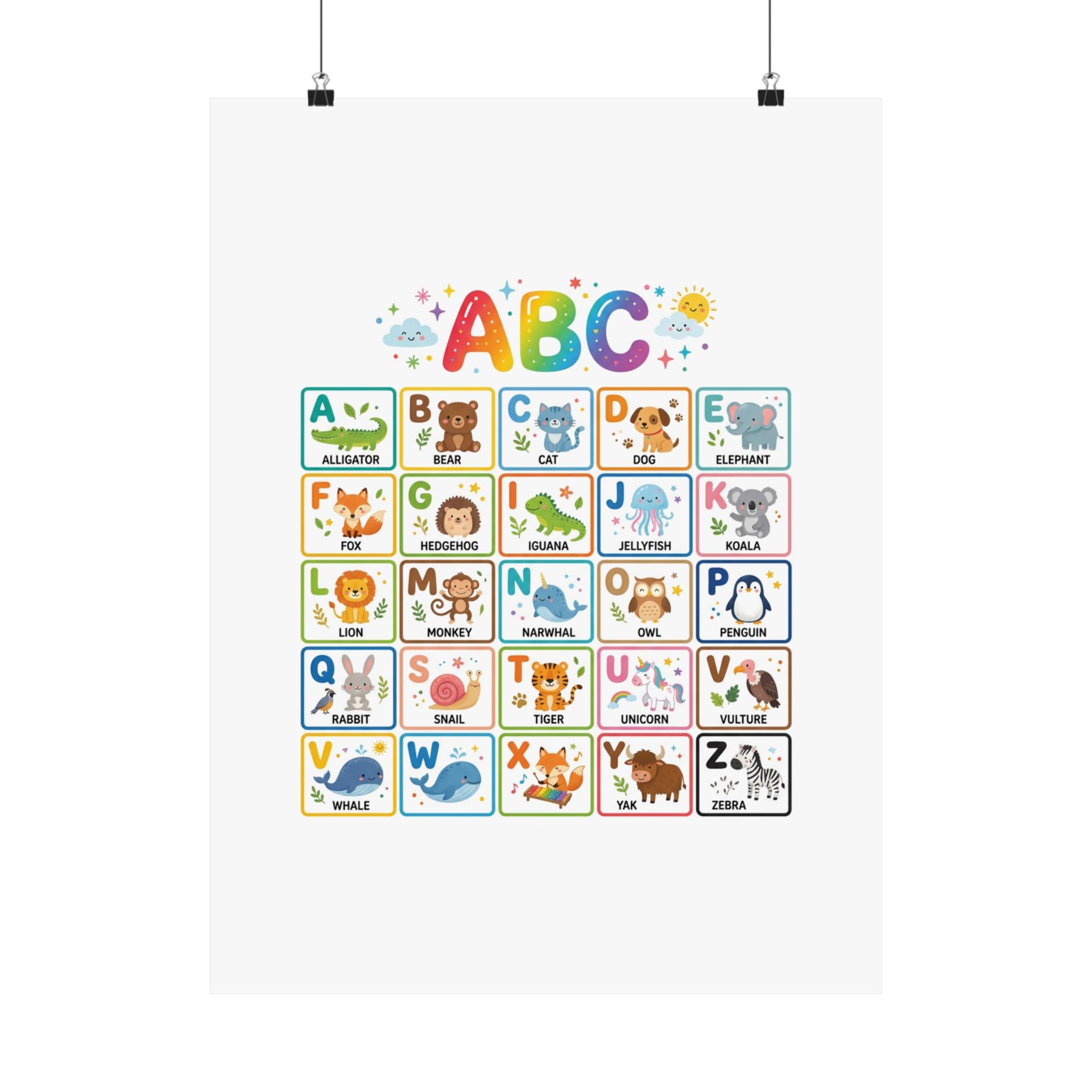 ABC Animals Learning Poster | Colorful Educational Kids Wall Art