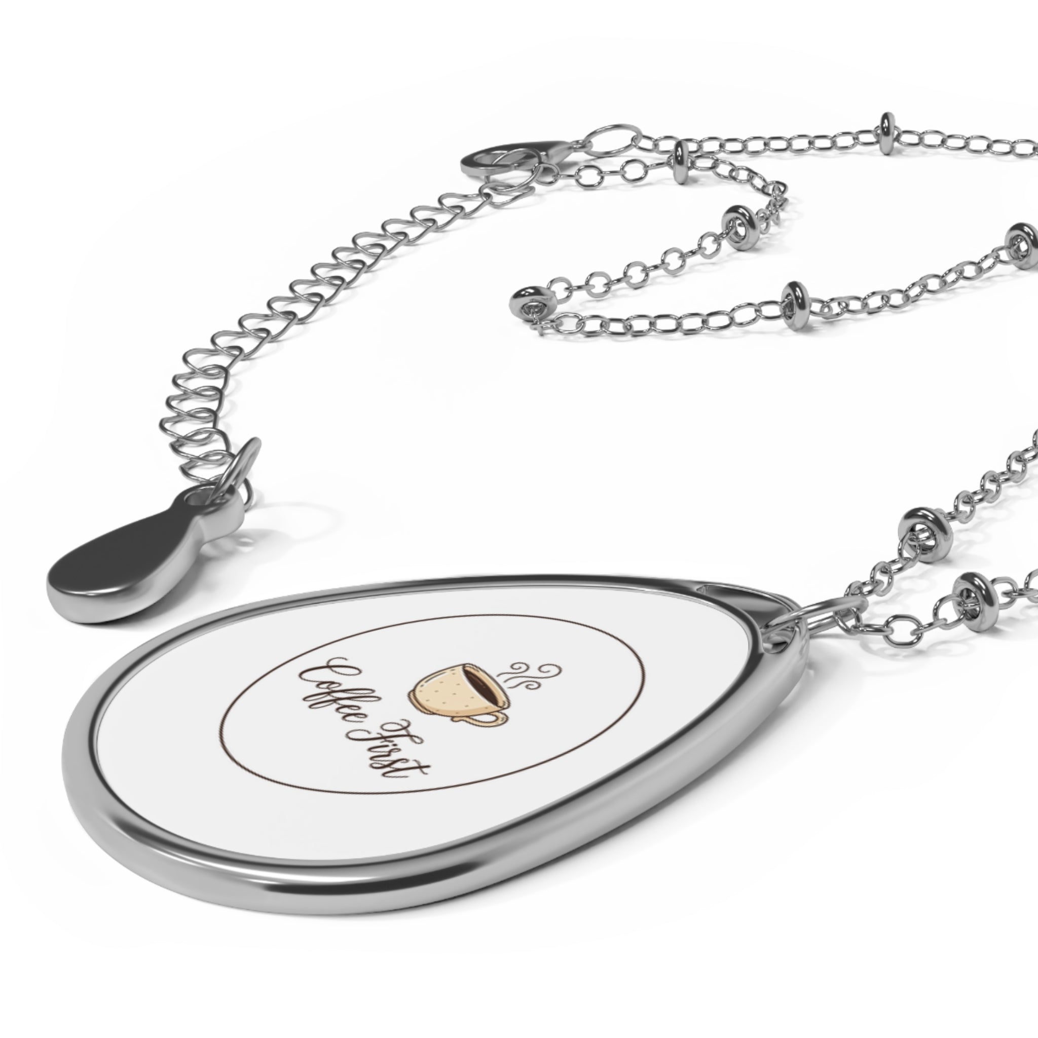 Coffee Lover Oval Necklace | Caffeine Pendant Jewelry | Barista Gift