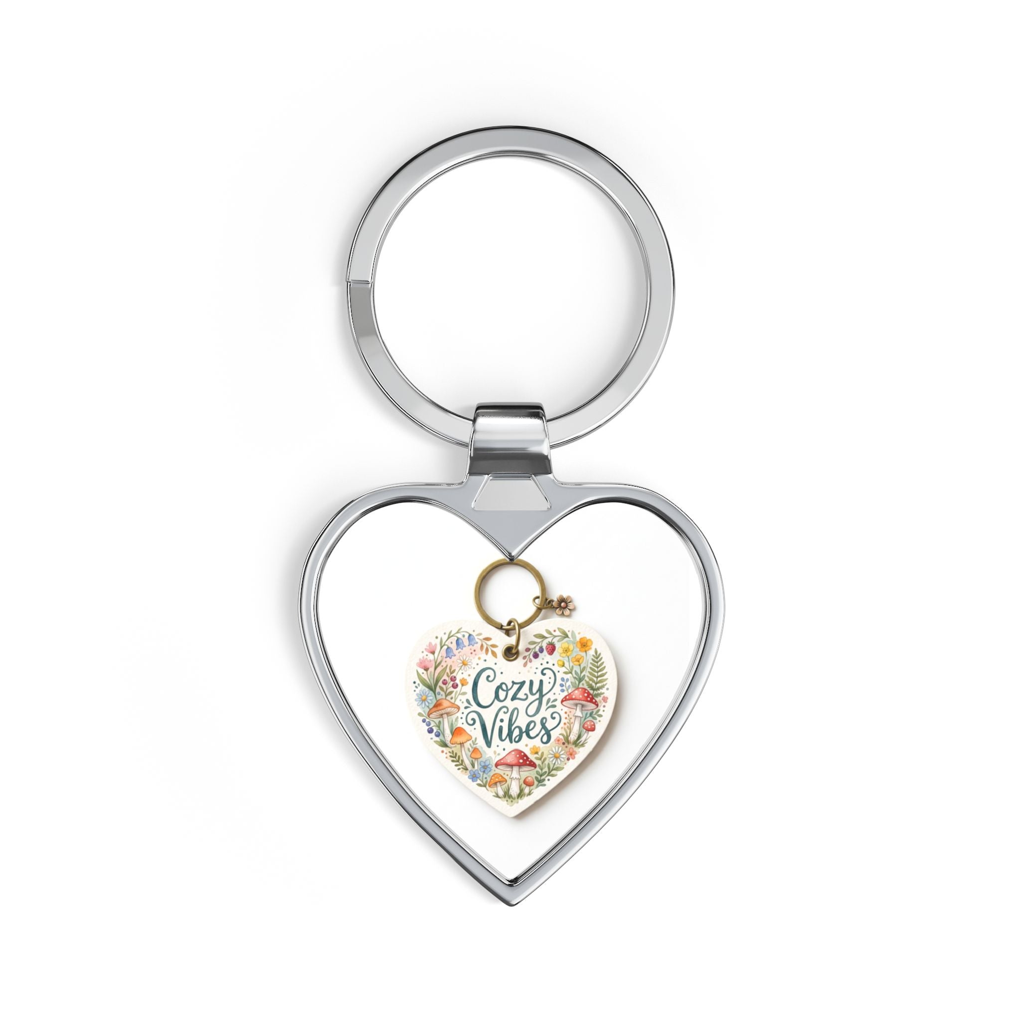 Cozy Vibes Heart Keychain | Homebody Gift | Mushroom Charm