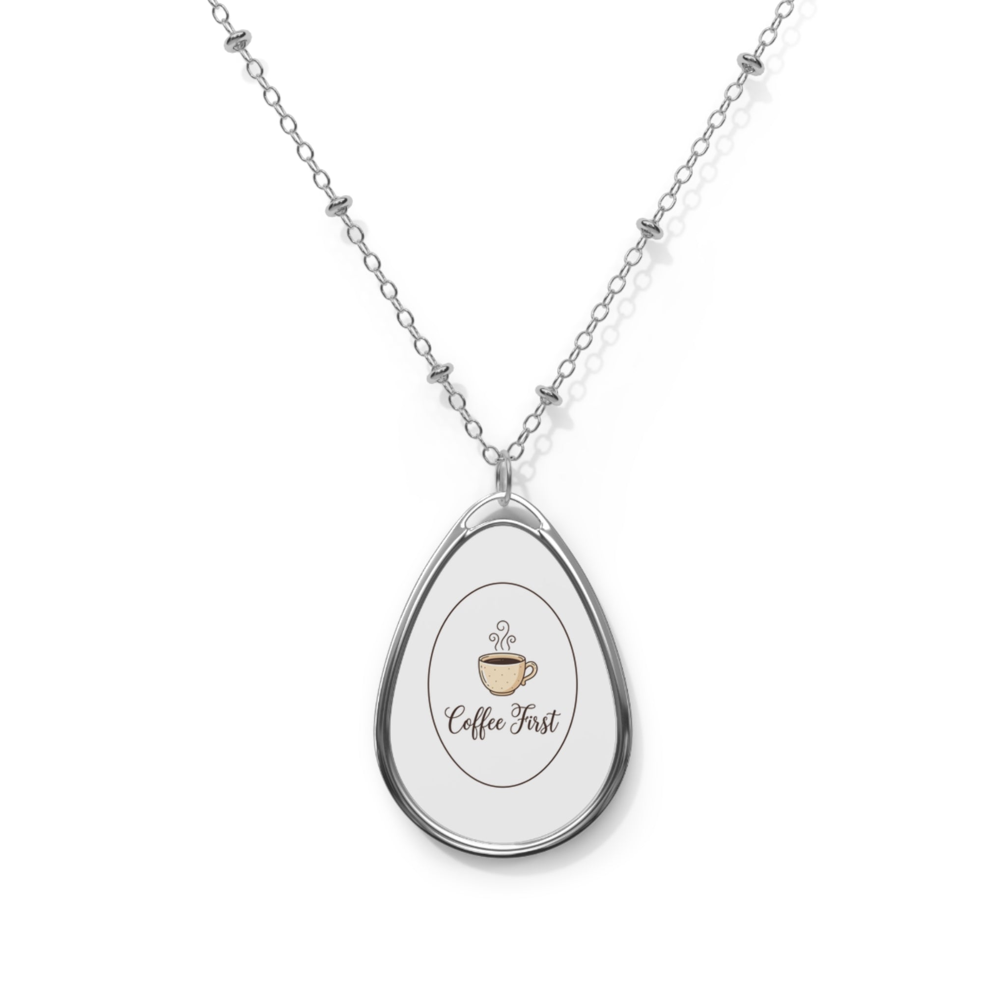 Coffee Lover Necklace | Oval Pendant Jewelry | Barista Gift For Her