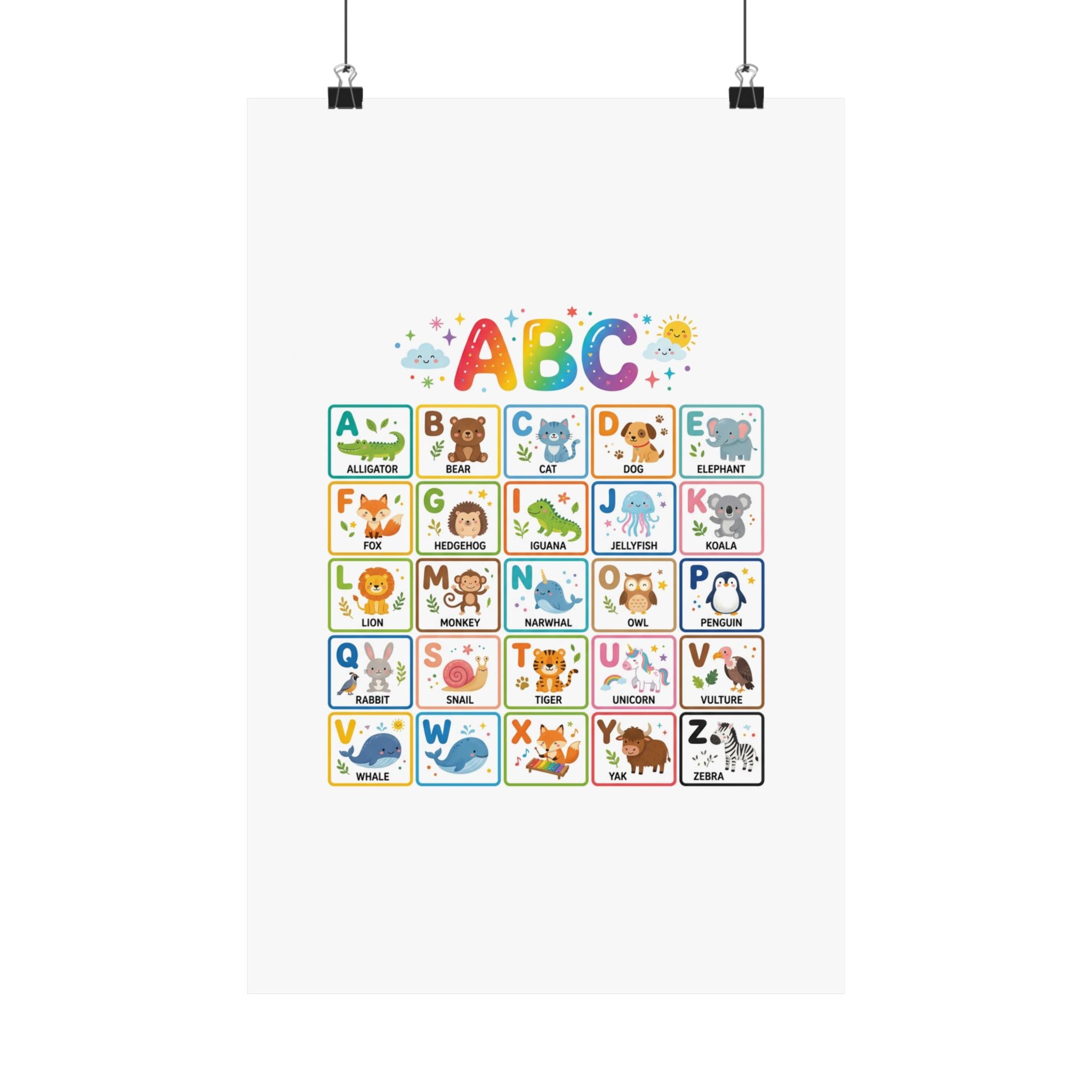 ABC Animals Learning Poster | Colorful Educational Kids Wall Art