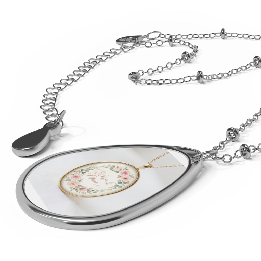 Blessed Mama Necklace | Floral Oval Pendant | Mothers Day Gift For Mom