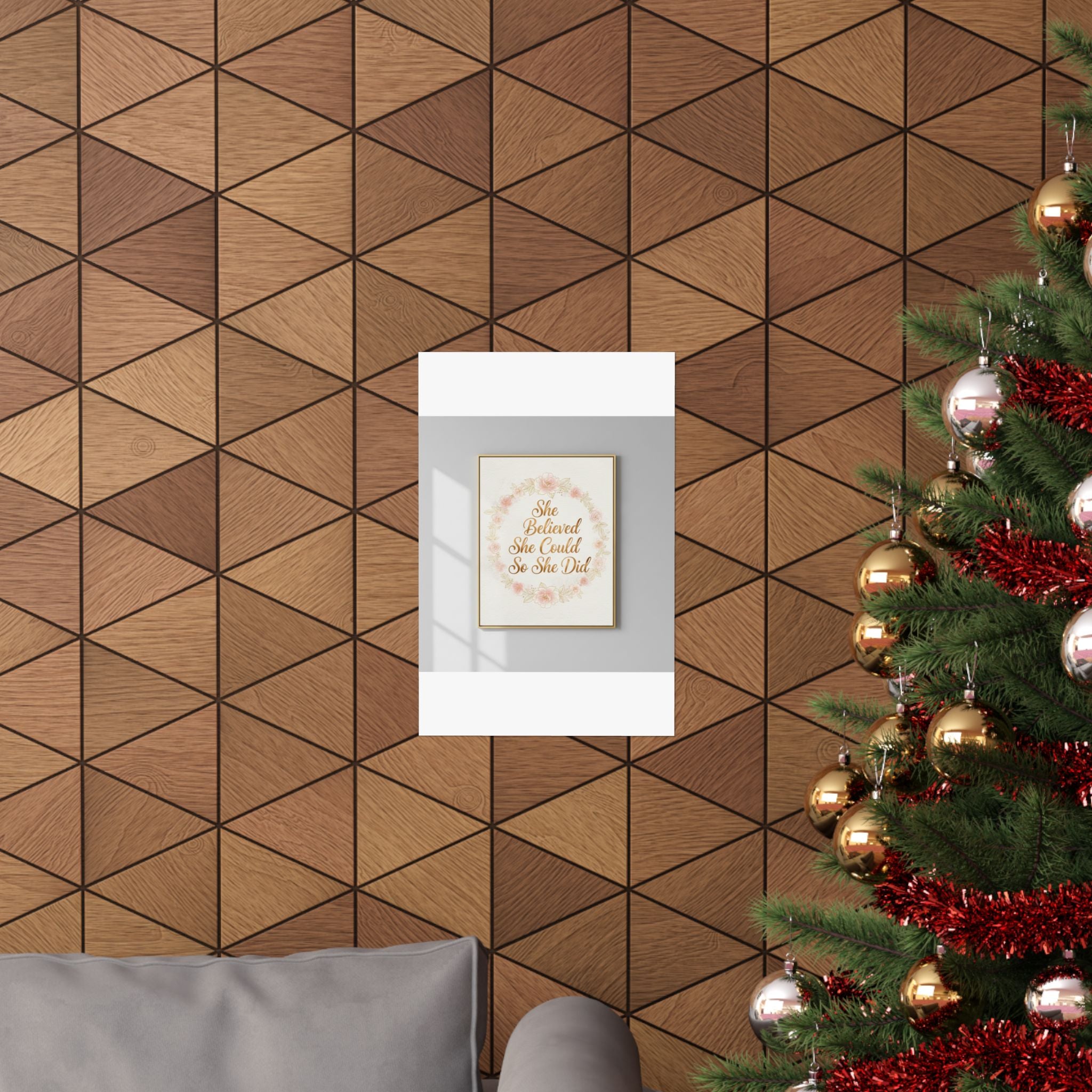 She Believed She Could Inspirational Wall Art | Gold Floral Print